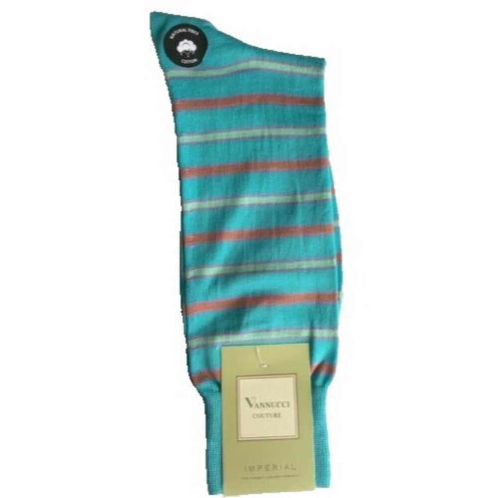Vannucci Mens Dress Socks Sz 10-13 Aqua Sage Cool Color Stripes Funky Pattern